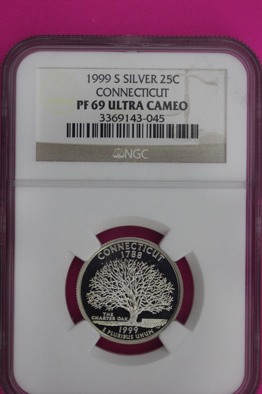 1999 S PF 69 Connecticut Silver State Quarter NGC Certified Authentic Slab 974