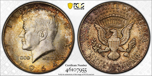 Toned Color 1964 P MS 65 Kennedy Half Dollar PCGS Certified Trueview Slab 1463