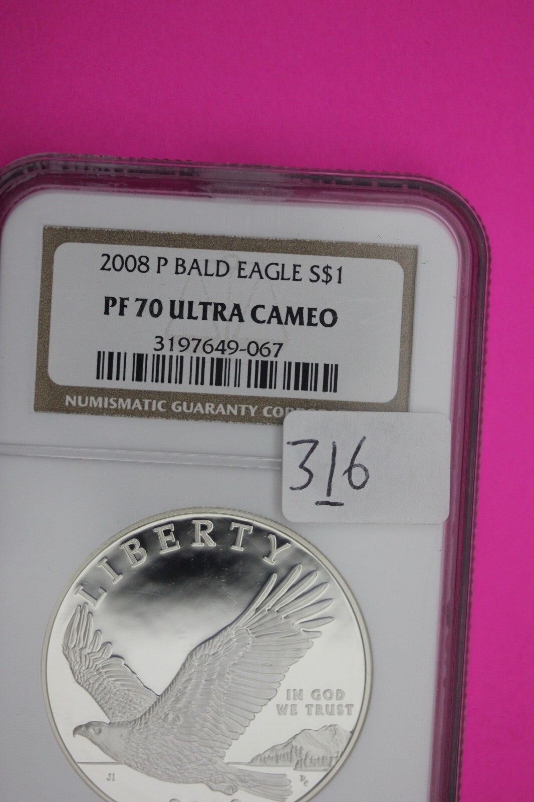 2008 P PF 70 Proof Bald Eagle Commemorative Silver Dollar NGC Graded Slab 316