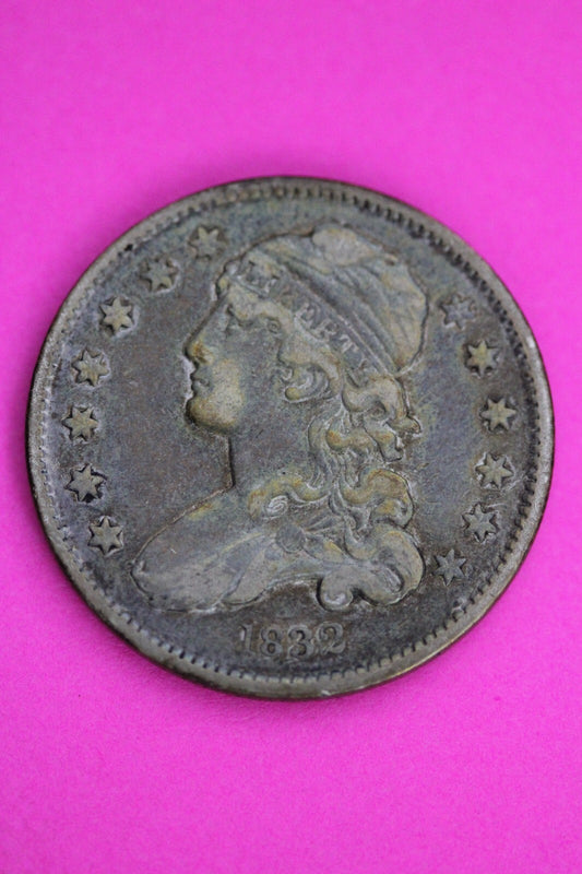 Toned High Grade 1832 Bust Cap Quarter Lady Liberty Rare Silver Key Date Coin 03
