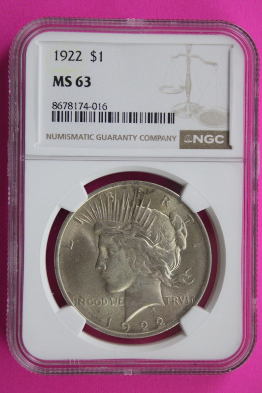 1922 P MS 63 Liberty Peace Silver Dollar NGC Certified Graded Authentic 701