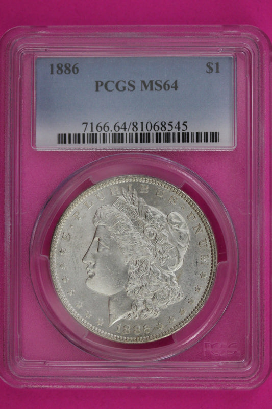 1886 P MS 64 Liberty Morgan Silver Dollar PCGS Certified Authentic Slab 1376