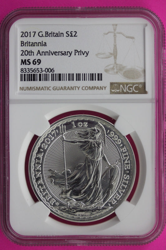 2017 MS 69 Great Britain £2 Britannia 20th Anniversary Privy NGC Graded Slab 720
