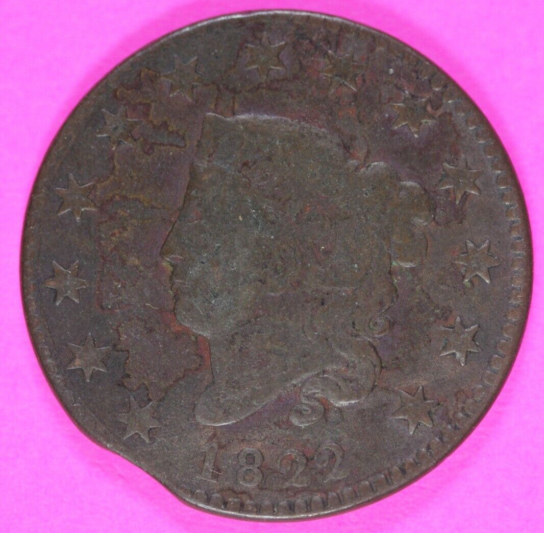 Clipped Planchet Mint Error 1822 Large Cent Coronet Head N-9 R5 Rare Coin 19