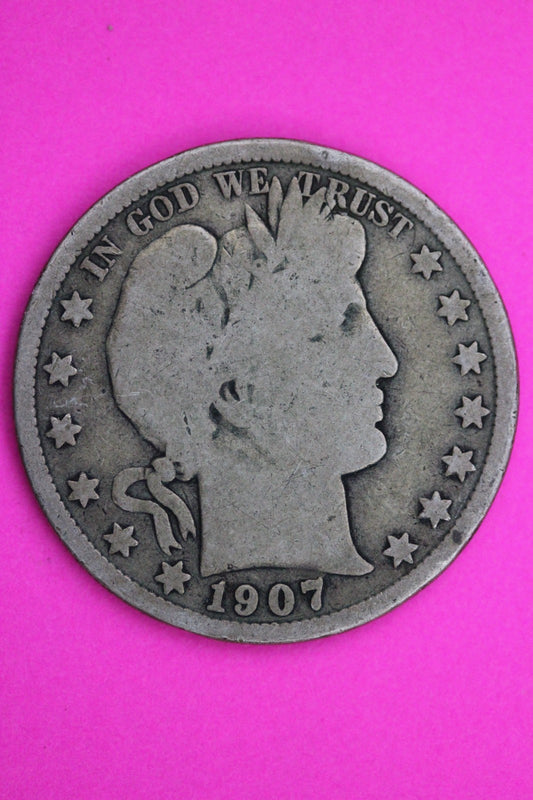 1907 S Barber Liberty Silver Half Dollar Guaranteed Authentic Genuine Coin 2324