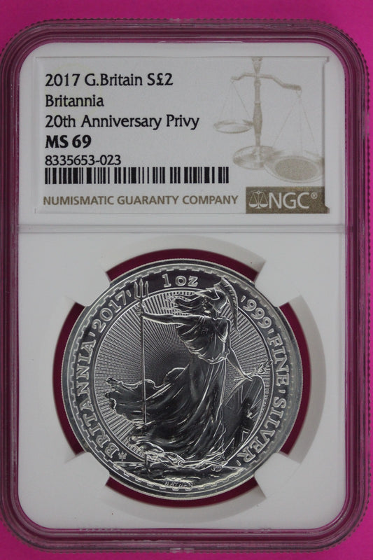 2017 MS 69 Great Britain £2 Britannia 20th Anniversary Privy NGC Graded 864