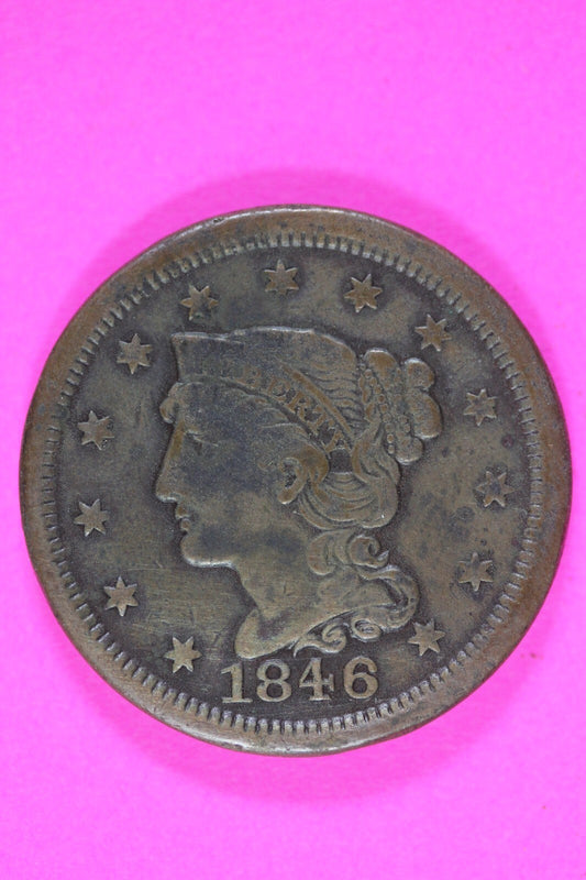 1846/46 Large Cent Braided Hair Liberty Exact Rare Early Type Coin Pictured 30