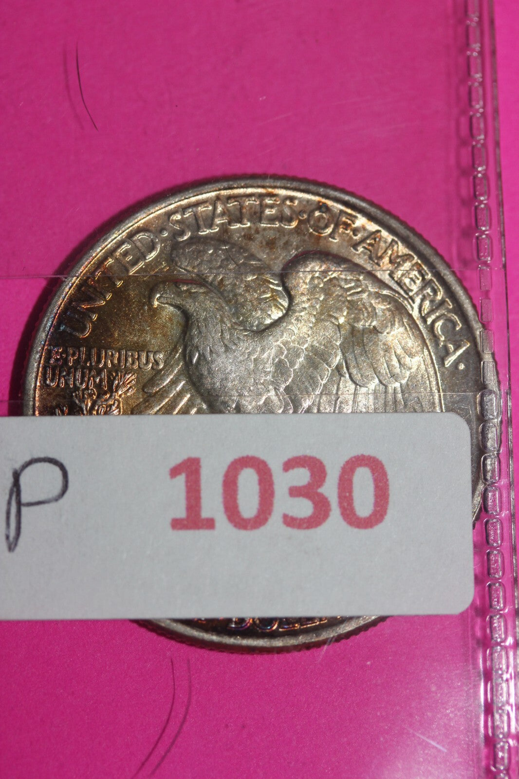 Rainbow Toned Hi Grade 1943 P Walking Liberty Silver Half Dollar Authentic 1030