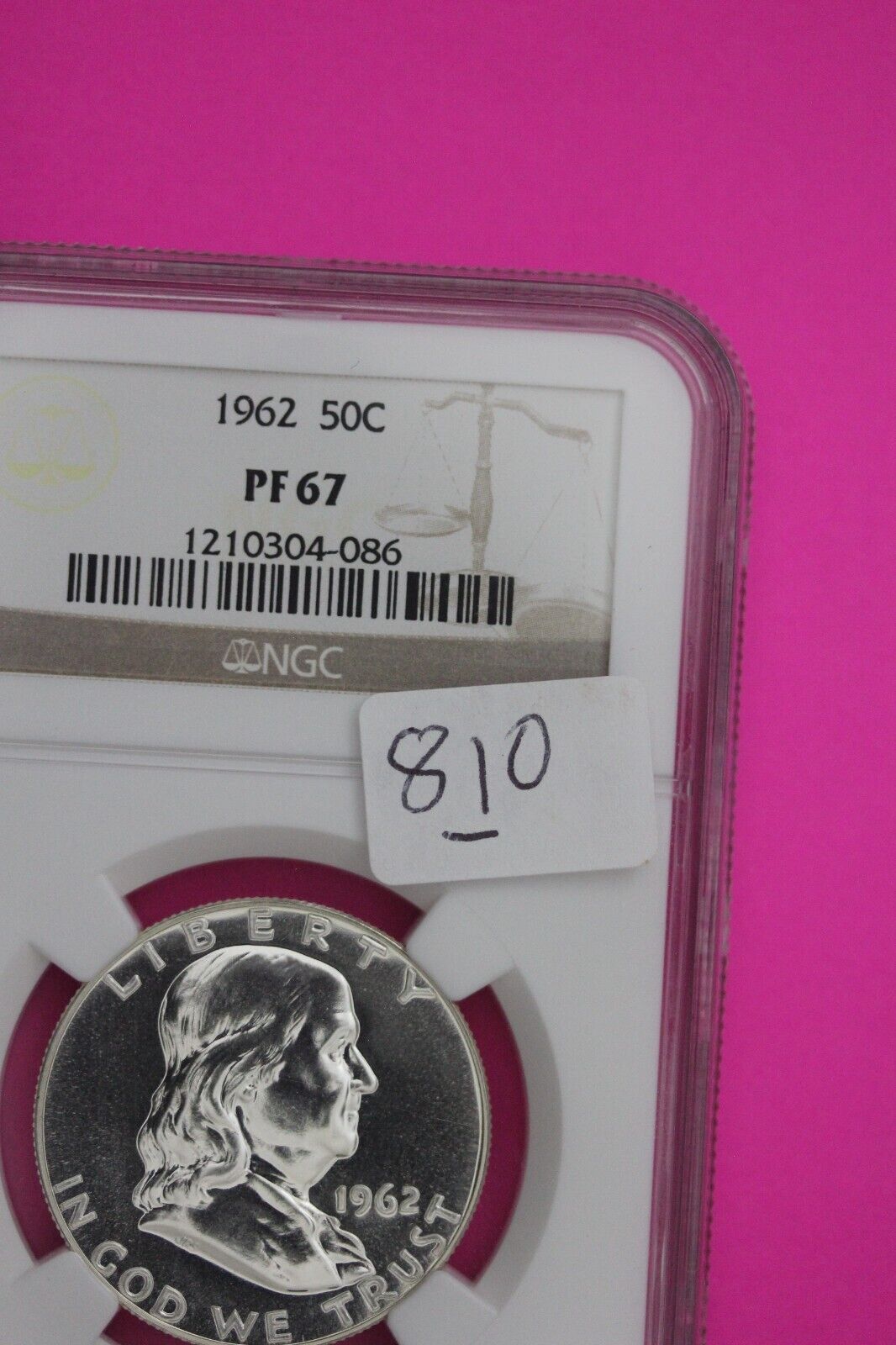 1962 PF 67 Ben Franklin Silver Proof Half Dollar NGC Graded Certified Slab 810