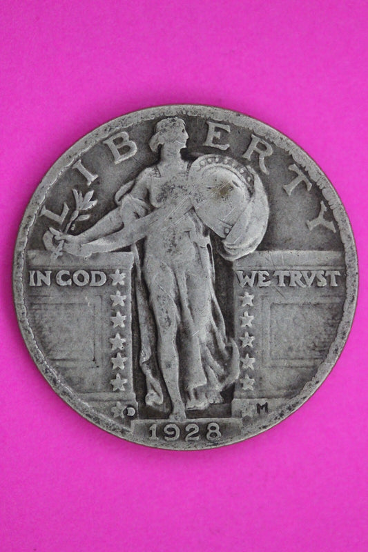 1928 D Standing Liberty Silver Quarter Guaranteed Authentic & Genuine Coin 1215