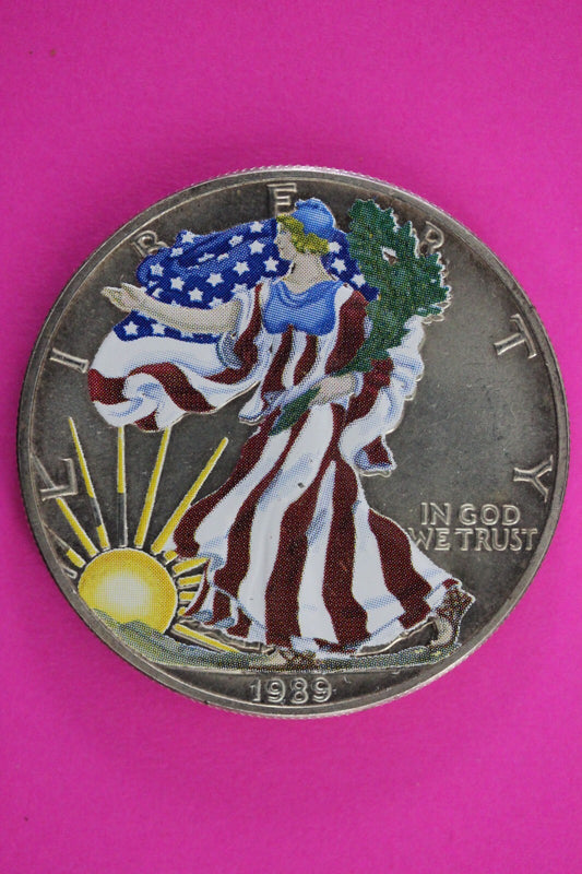 Colorized 1989 American Silver Eagle 1 Ounce .999 Fine Exact Coin Shown N0502