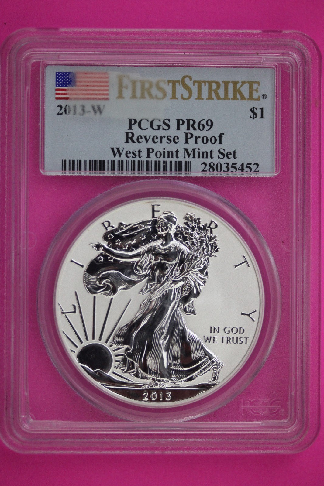 2013 W Reverse Proof Silver Eagle PR 69 Glue Residue on Slab DCAM 1 OZ PCGS 897