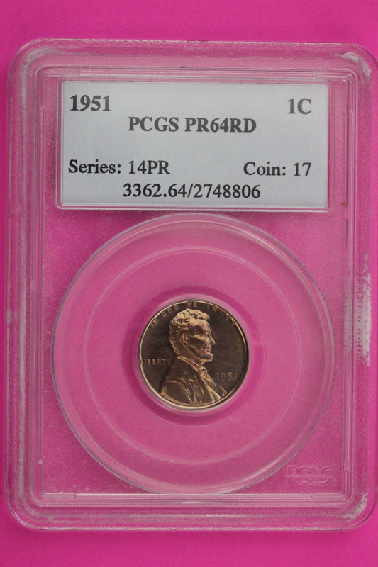 1951 P PR 64 RD Lincoln Wheat Cent Penny PCGS Graded Certified Authentic 30