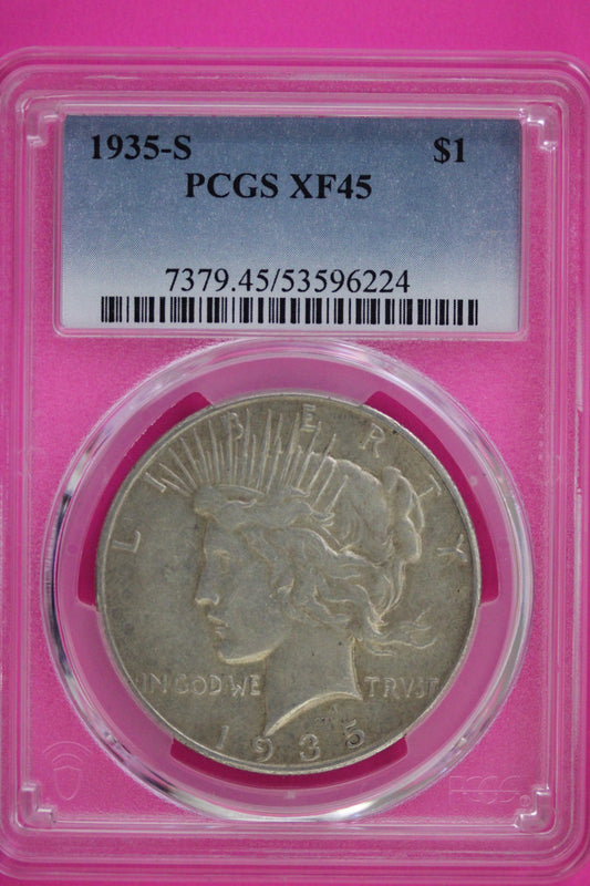 1935 S XF 45 Peace Silver Dollar PCGS Graded Certified Authentic Slab 121