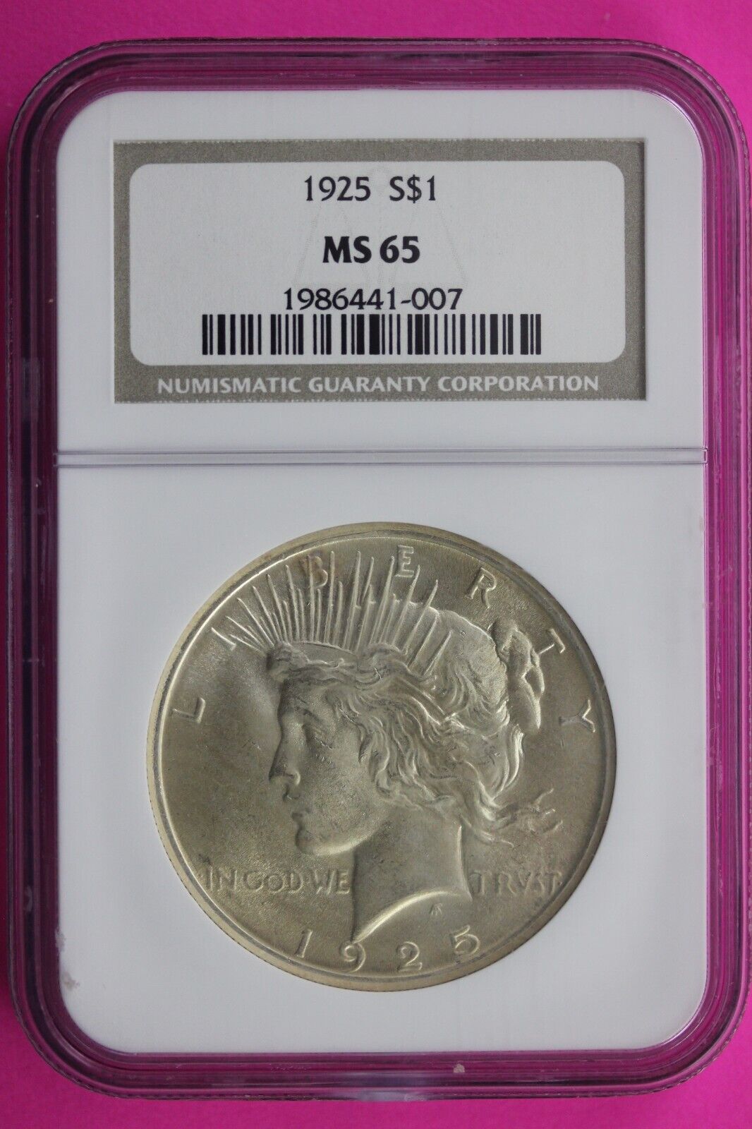 1925 P MS 65 Liberty Peace Silver Dollar NGC Certified Authentic Graded Slab 707