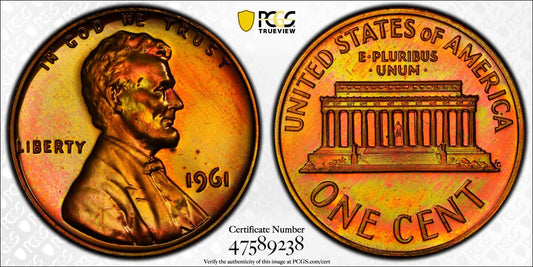 Trueview Rainbow TONED 1961 PR 66 RB Abraham Lincoln Memorial Cent PCGS OCE 392