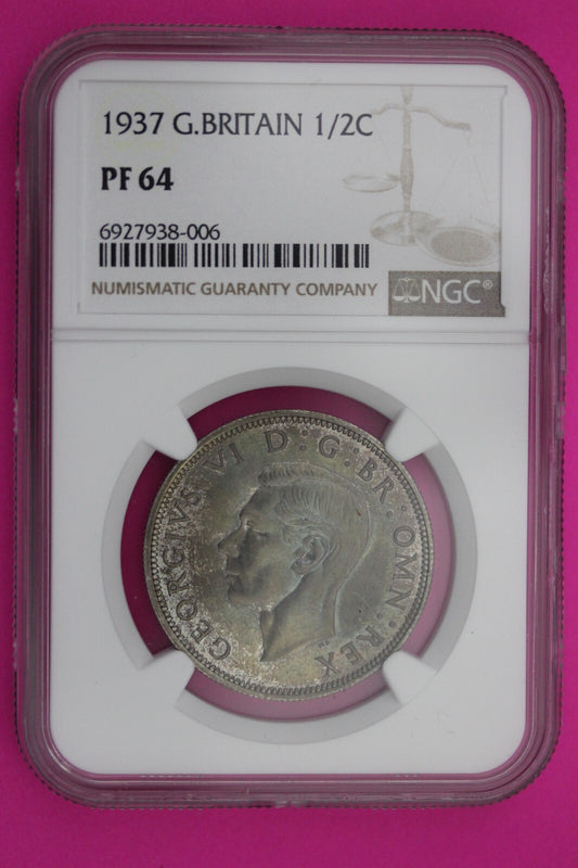 1937 PF 64 Great Britain Half Crown Silver Coin NGC Authentic Certified Slab 203