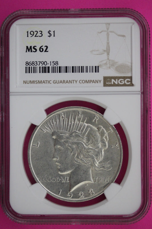 1923 P MS 62 Liberty Peace Silver Dollar NGC Certified Graded Authentic 555