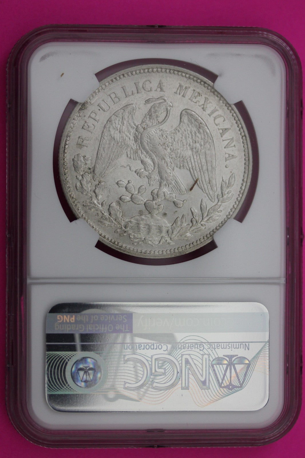 1908 MS 60 AM Mexico 1 Peso Silver Coin NGC Authentic Graded Authentic Slab 573