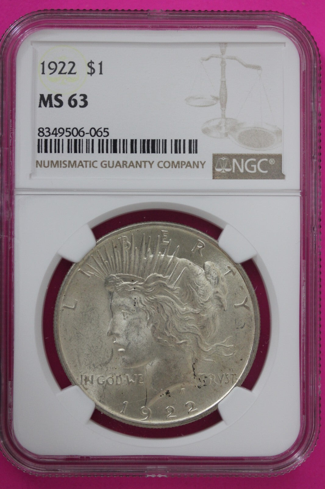 1922 P MS 63 Liberty Peace Silver Dollar NGC Certified Graded Authentic Coin 710
