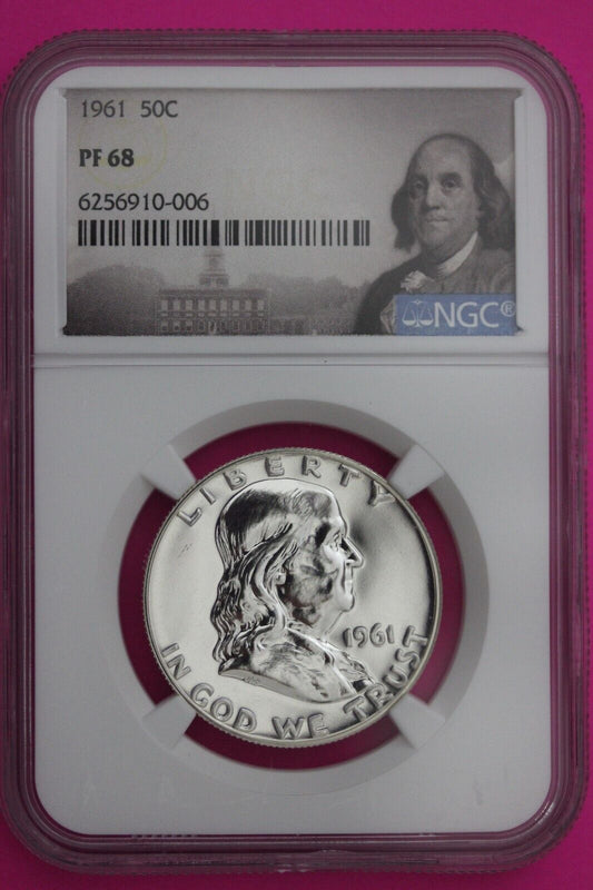 1961 PF 68 Ben Franklin Silver Proof Half Dollar NGC Graded Certified Slab 806