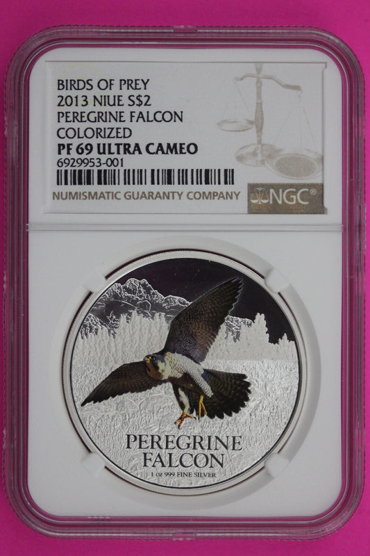 2013 PF 69 Niue Perigrine Falcon Colorized Birds Of Prey NGC Certified $2 604