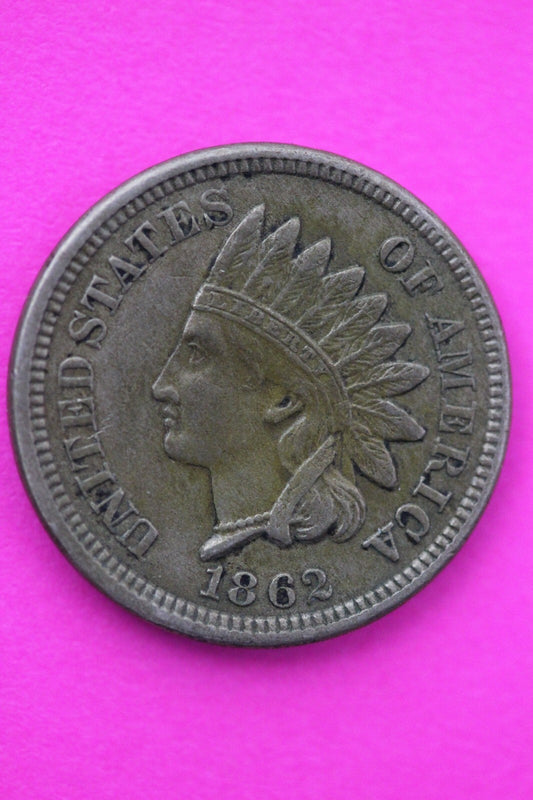 High Grade 1862 Copper Nickel Indian Head Cent Penny Scarce Semi Key Date 09