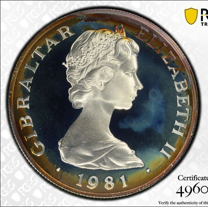 Toned 1981 PR 68 DCAM Crown Gibraltar Princess Diana Royal Wedding PCGS Slab 609