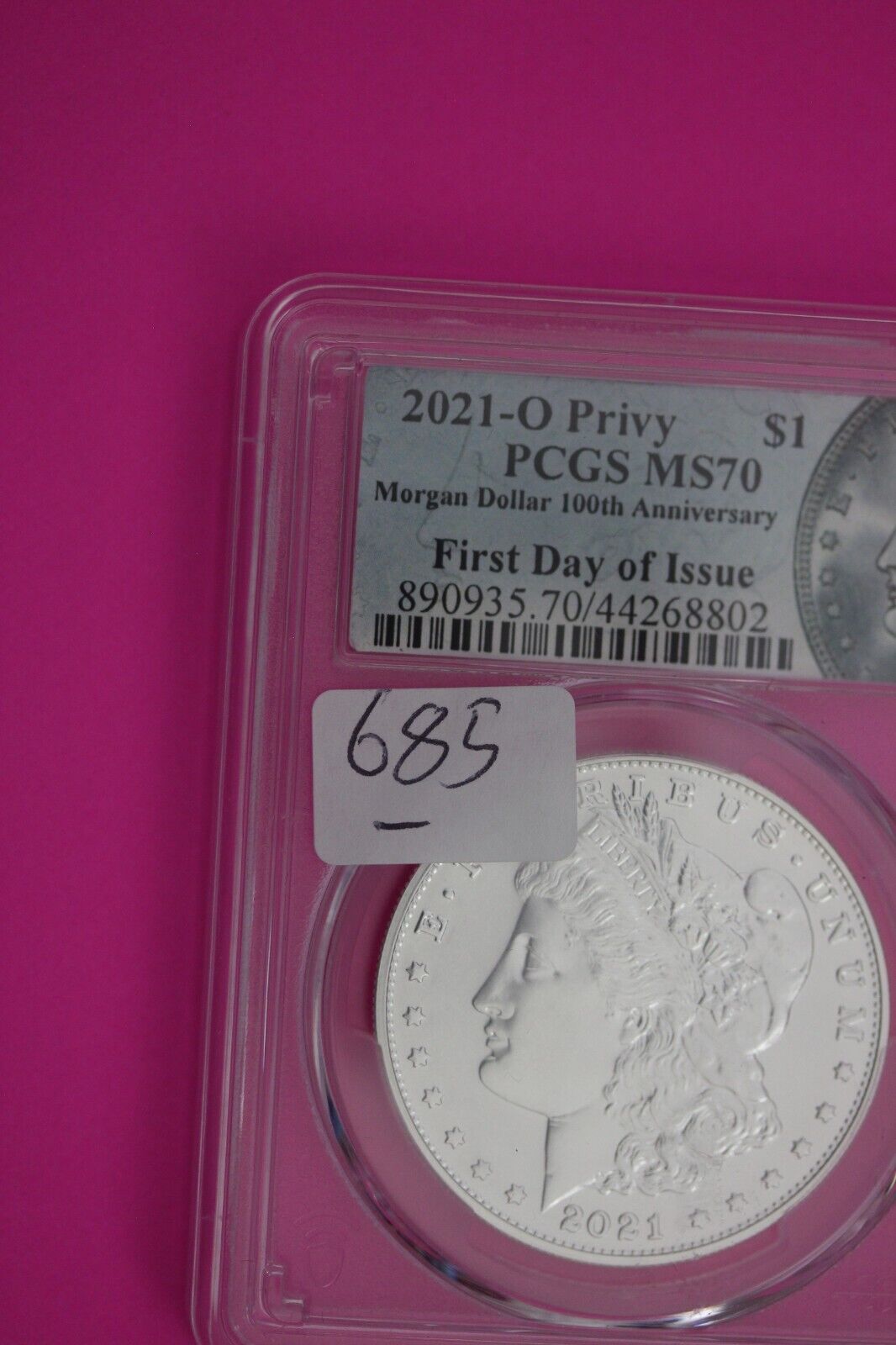 Rare 2021 O MS 70 New Orleans Privy Mark Morgan Silver Dollar PCGS 1rst Day 685