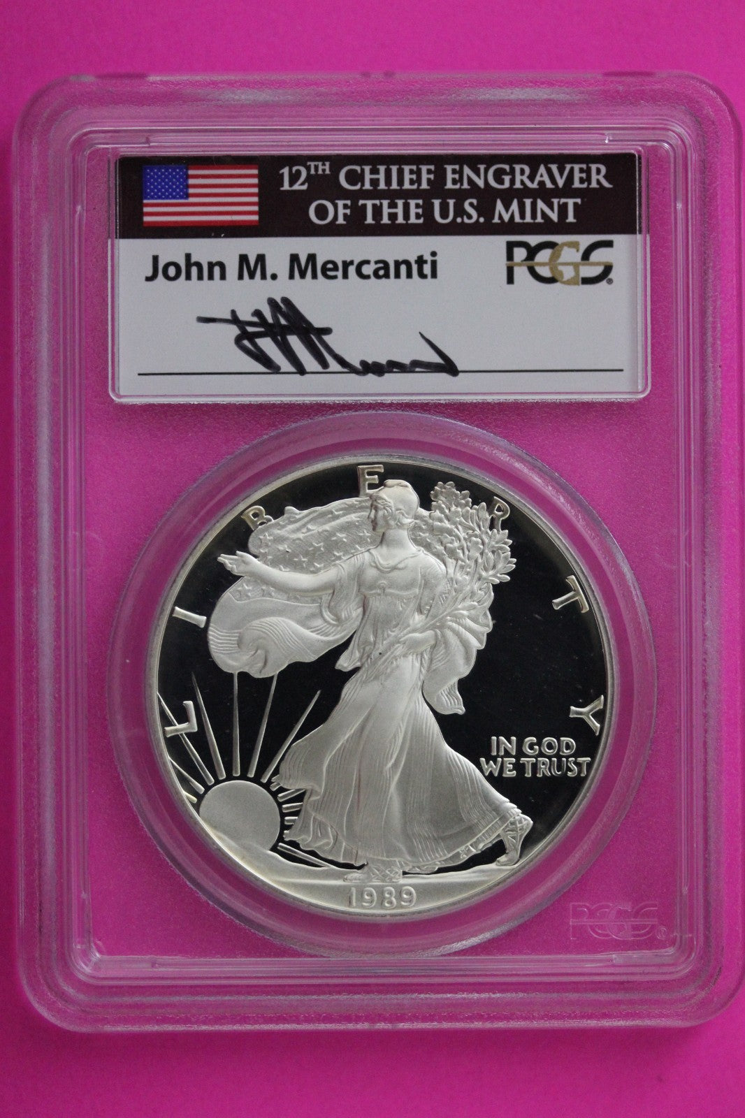 1989 S PR 70 Silver American Eagle Mercanti Signature PCGS Certified Slab 358