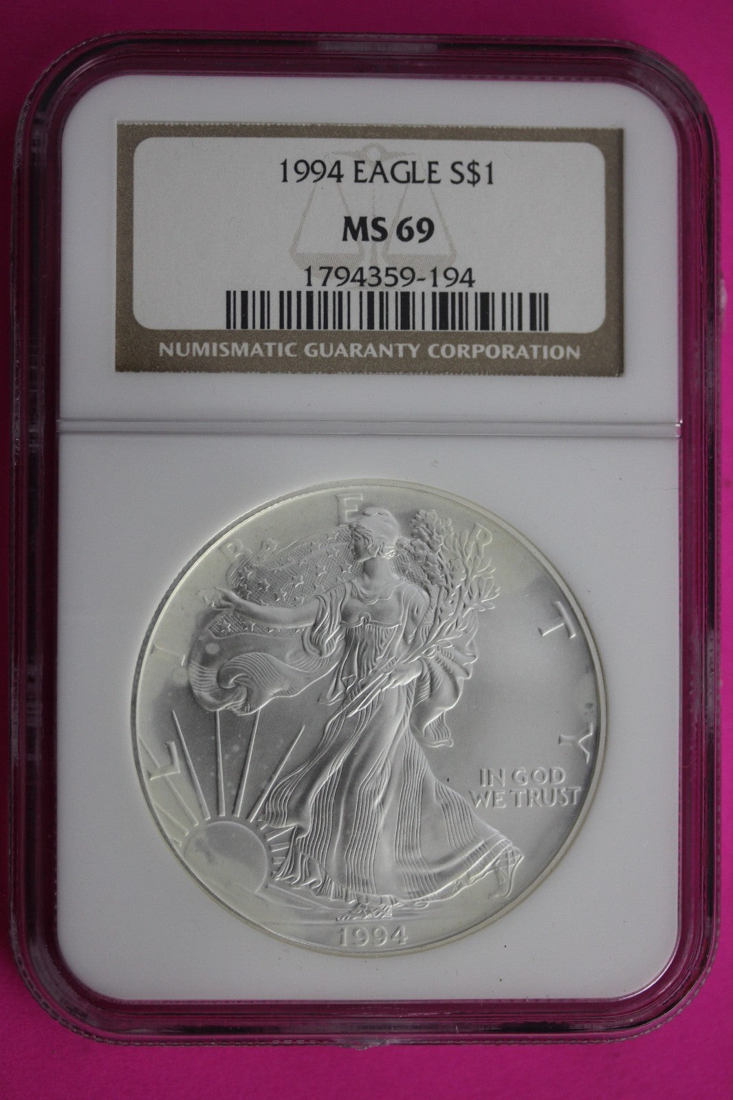 1994 MS 69 Silver Eagle 1 OZ .999 Silver NGC Certified Authentic Graded 678