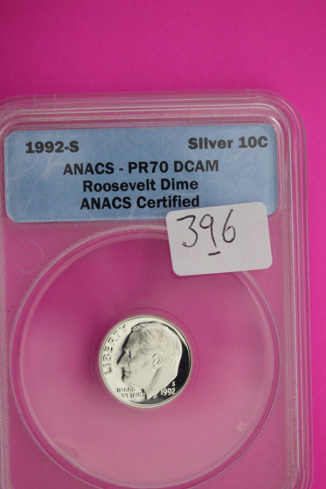 1992 S PR 70 Roosevelt Silver Dime Deep Cameo ANACS Certified Graded Slab 396