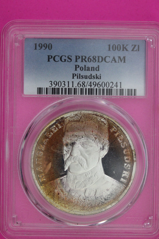 1990 PR 68 DCAM Poland 100K Pilsudski PCGS Certified Graded Authentic Slab 1215