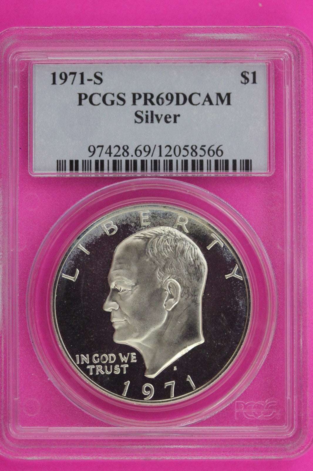 1971 S PR 69 DCAM Silver Ike Eisenhower Dollar PCGS Certified Authentic Slab 986