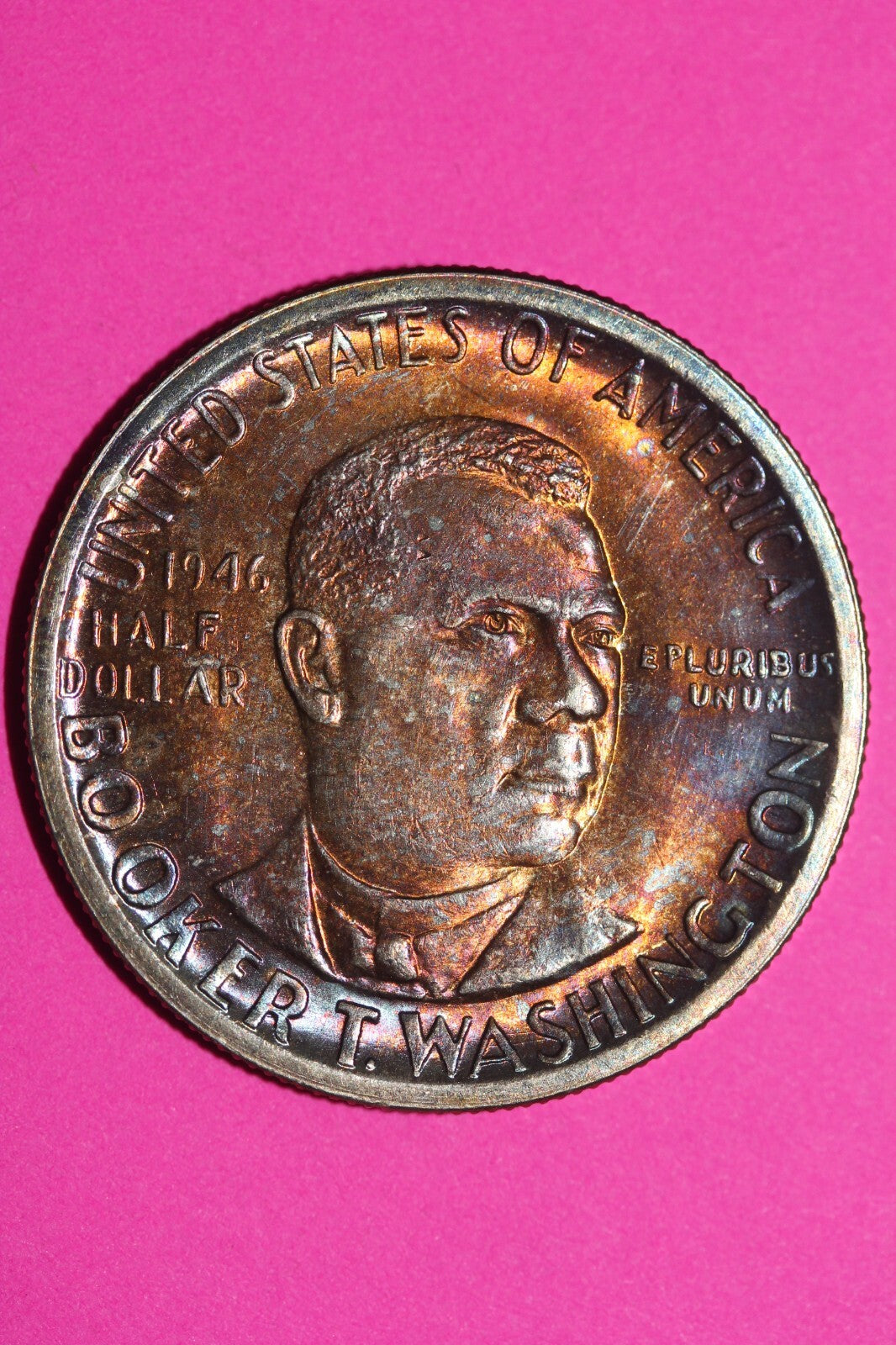 Rainbow Tone 1946 Booker T Washington Commemorative Silver Half Dollar Coin 1042