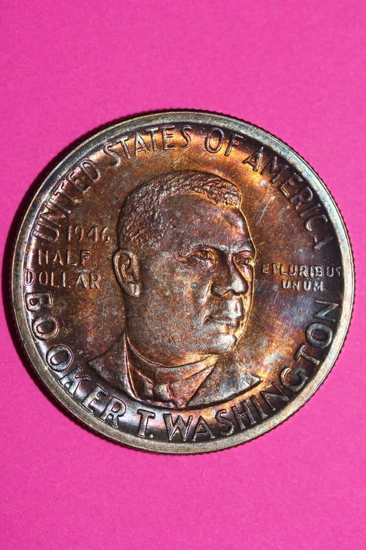 Rainbow Tone 1946 Booker T Washington Commemorative Silver Half Dollar Coin 1042