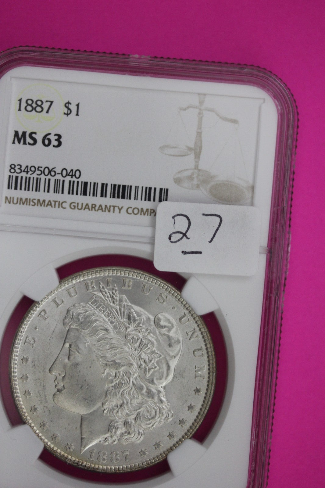 1887 P MS 63 Liberty Morgan Silver Dollar NGC Certified Graded Authentic 27