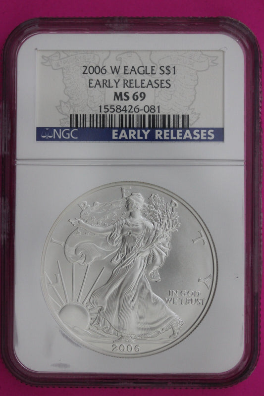 2006 W MS 69 Silver Eagle Coin 1 OZ .999 NGC Certified Graded Authentic Slab 533