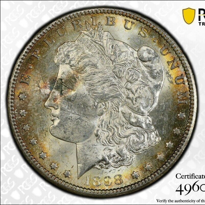 Toned 1898 O MS 62 Morgan Liberty Silver Dollar PCGS Certified Slab 17