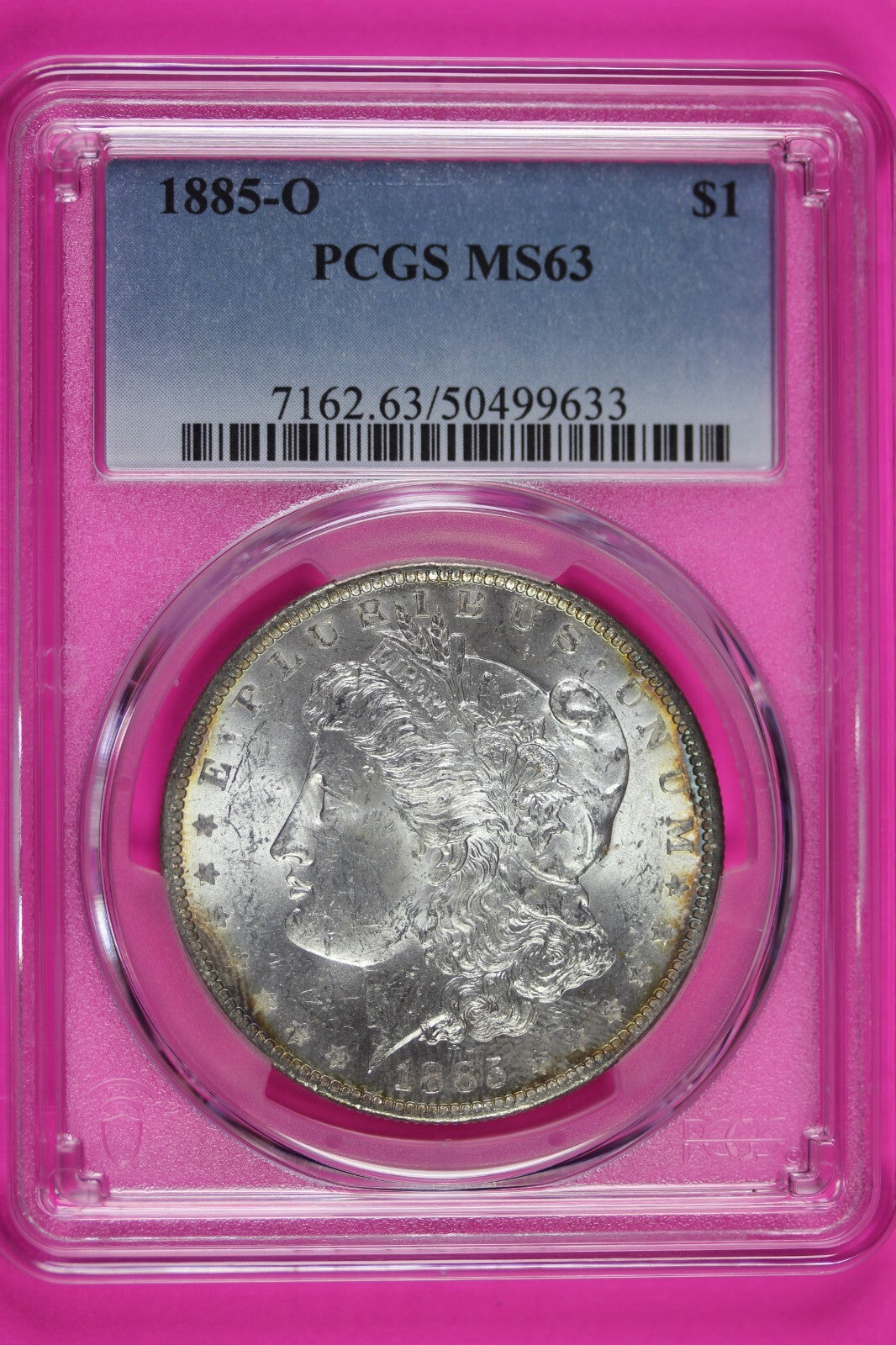 Rainbow Toned 1885 O MS 63 Morgan Liberty Silver Dollar PCGS Certified Slab 990