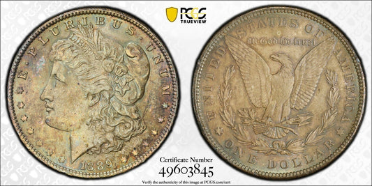 Toned 1889 P MS 63 Morgan Liberty Silver Dollar PCGS Certified Slab 34