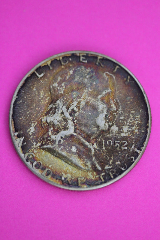 High Grade Toned 1952 S Ben Franklin Silver Half Dollar Exact Coin Shown 11