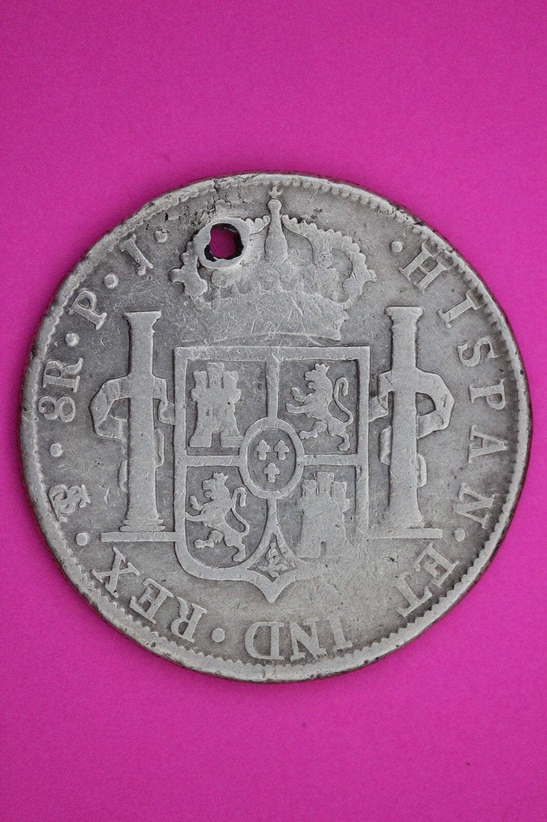 1803 Bolivia Spanish 8 Reales King Carolus IIII Silver Coin Pendant Holed 05