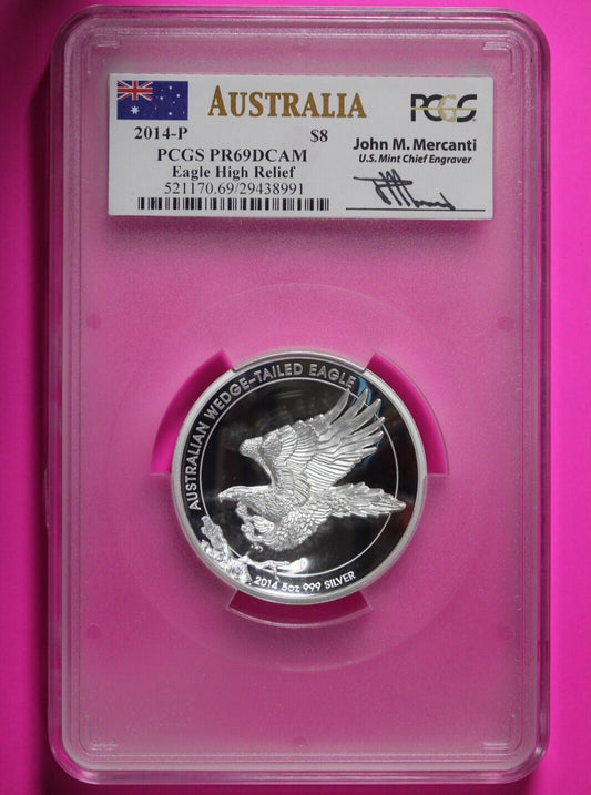 2014 PR 69 DCAM 5 Ounces Silver Proof Australia Wedge Tailed Eagle PCGS 7001