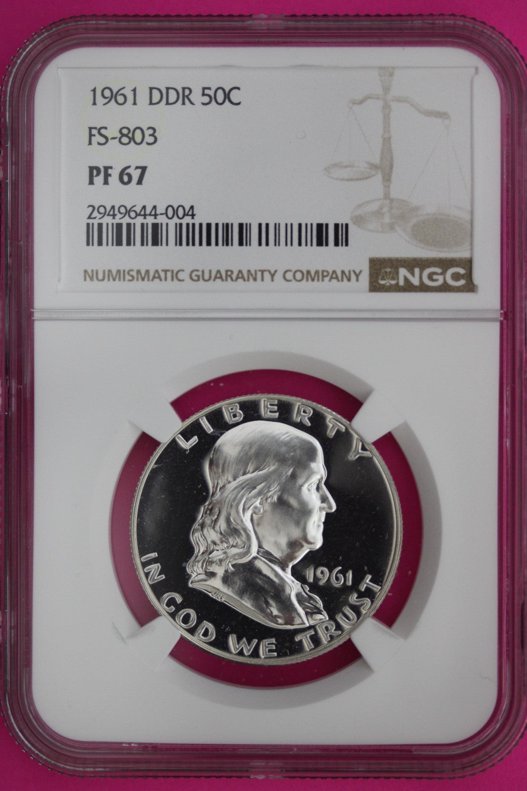 Mint Error 1961 PF 67 DDR FS-803 Ben Franklin Silver Half Dollar NGC Slab 454