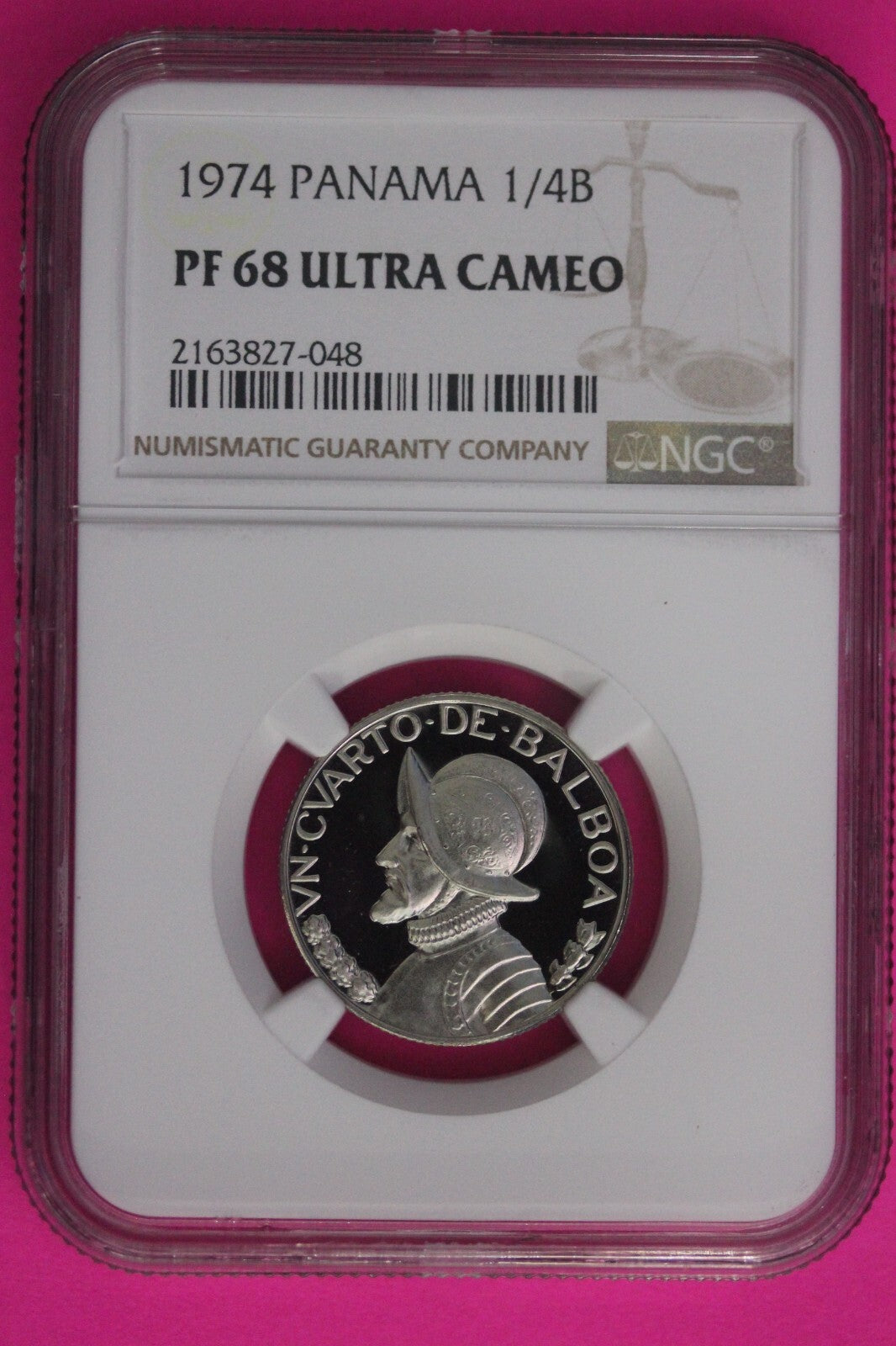 1974 Panama PF 68 Ultra Cameo Proof 1/4 Balboa NGC Graded Certified Slab 1027