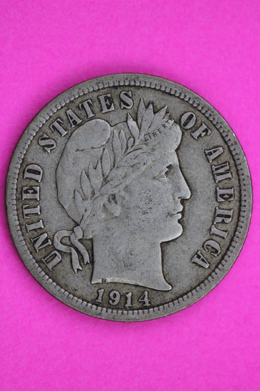 High Grade 1914 D Barber Liberty Dime Semi Key Date Silver Coin Philadelphia 17