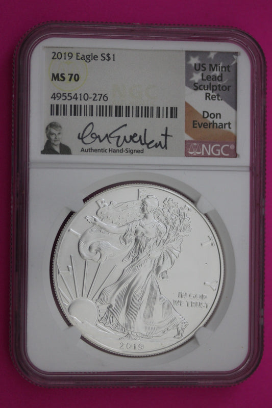 2019 MS 70 Silver Eagle 1 OZ .999 Silver NGC Certified Everhart Signature 691