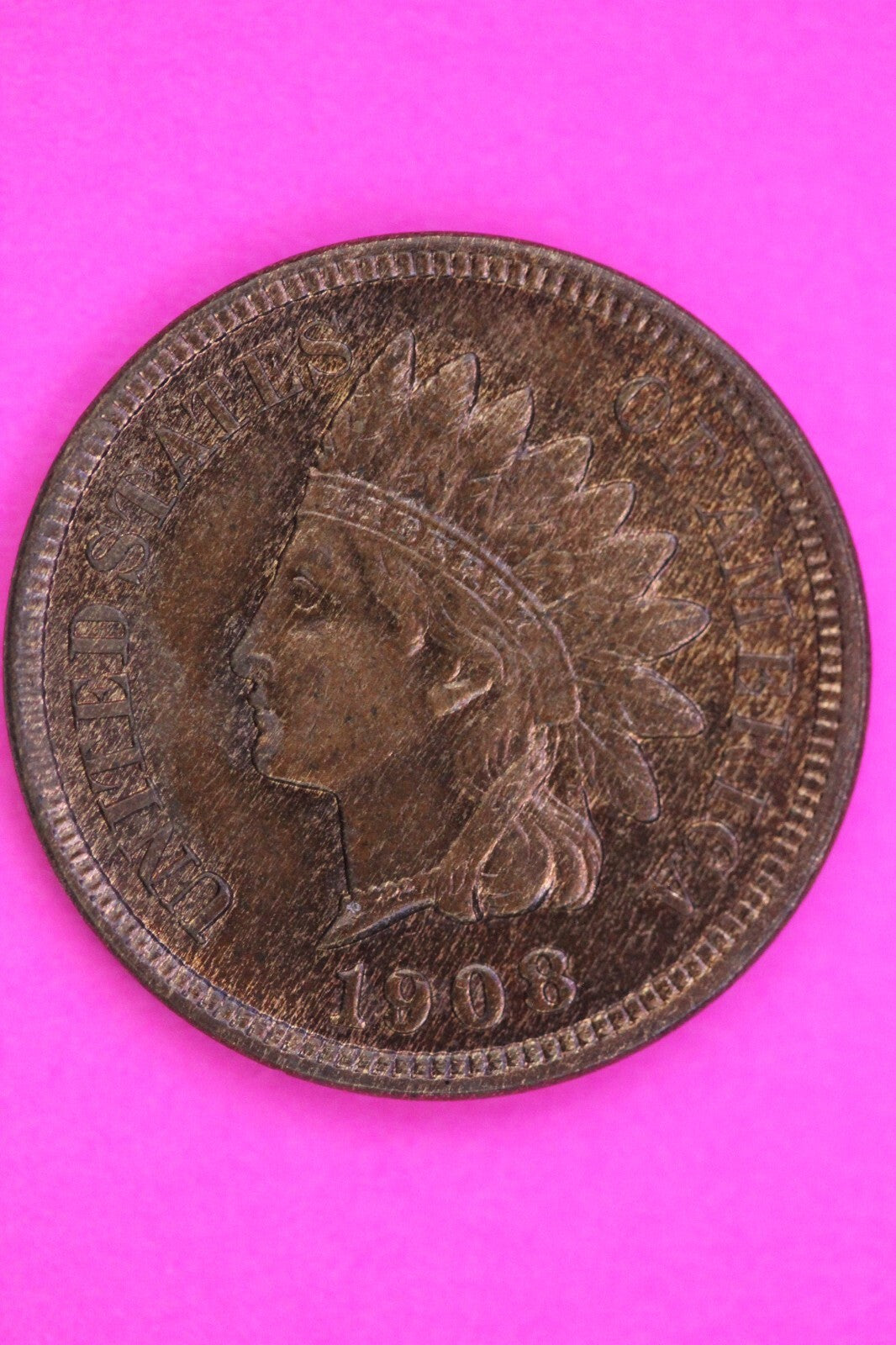 1908 BU Clashed OBV Indian Head Cent Penny High Grade Exact Coin Shown 336