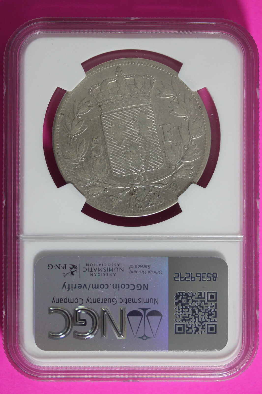 1823 W XF Details France 5 Francs Silver Coin NGC Cleaned Certified Slab 615